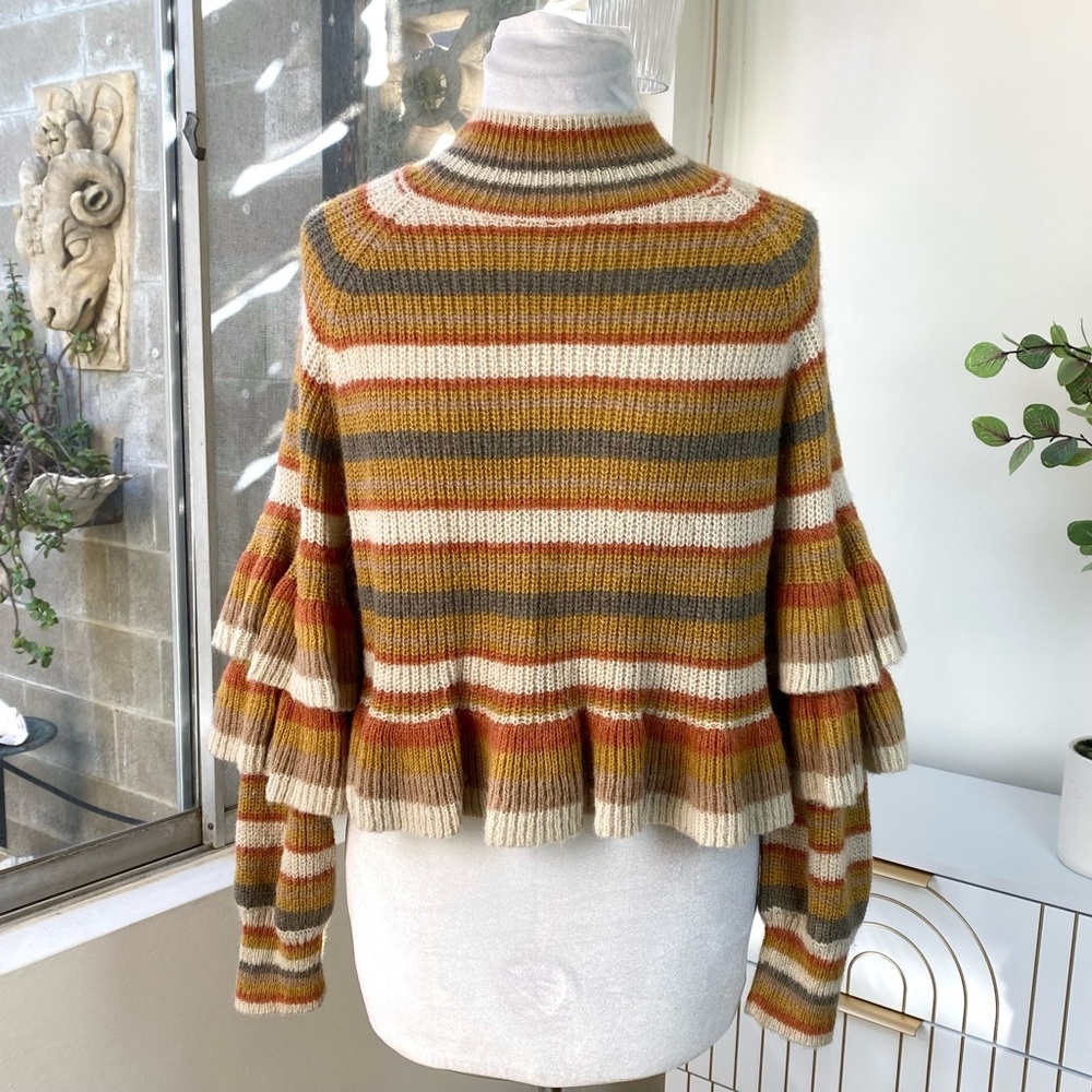 Current Air Tiered Ruffle Sleeve Stripe Knit Sweater, Cropped, Size S NWOT